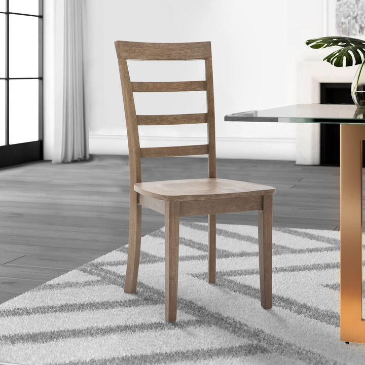 Moe 18 Inch Wood Dining Chair, Ladder Back, Set of 2, Brushed Brown-Benzara