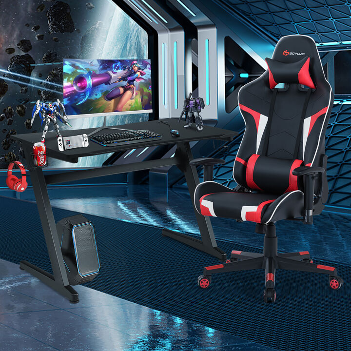 Goplus Z-Shaped Racing Style Desk &  Massage Gaming Chair Set for Home Office Blue