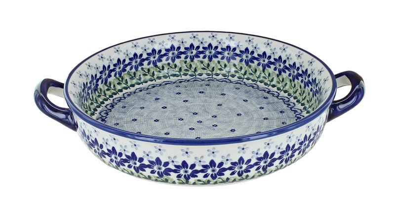 Blue Rose Polish Pottery Halsey Small Round Baker with Handles