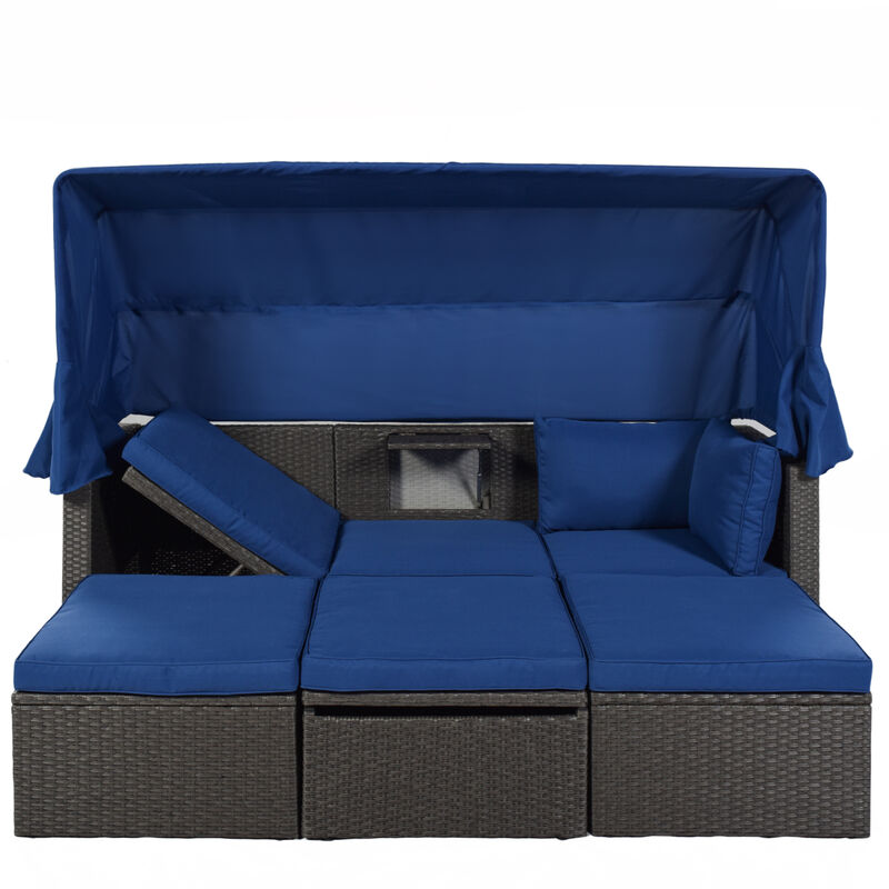 Rectangle Daybed with Retractable Canopy & Washable Cushions