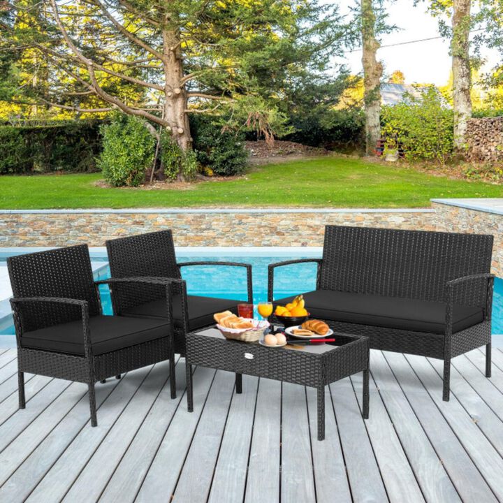 Hivvago 4 Pieces Patio Rattan Furniture Set with Cushion