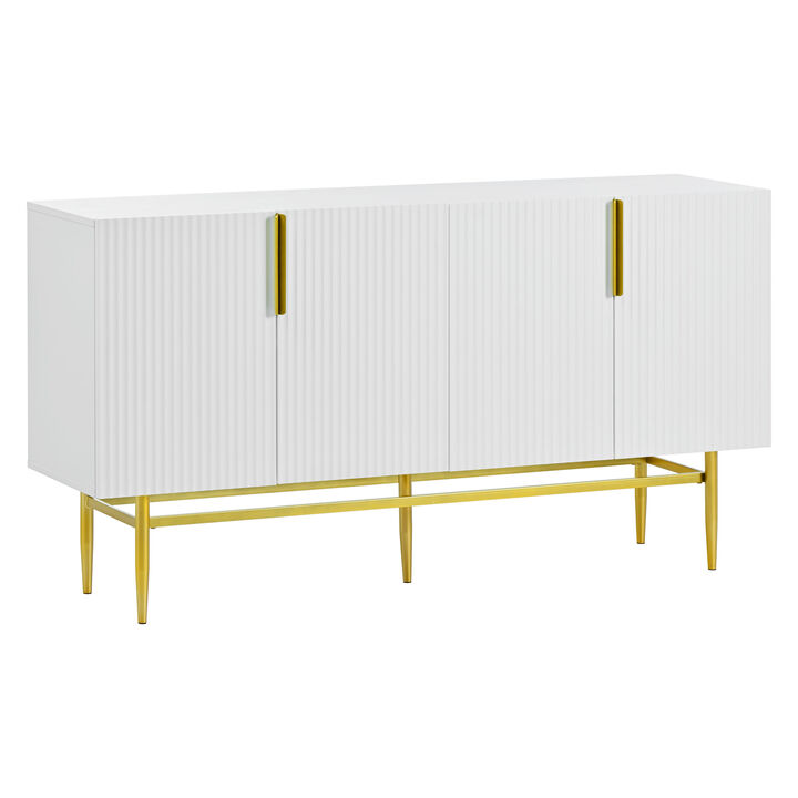 60" Modern Elegant 4-door Sideboard,Gold Metal Handle Storage Cabinet, White