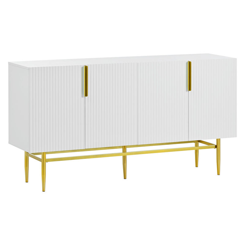 60" Modern Elegant 4-door Sideboard,Gold Metal Handle Storage Cabinet, White