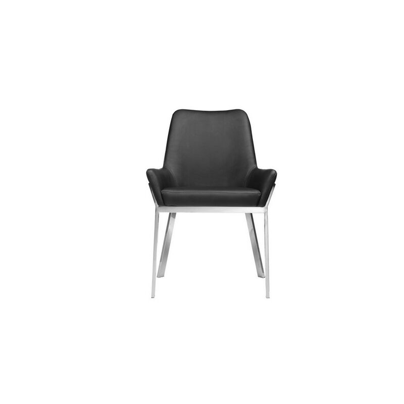Fuma 23 Inch Set of 2 Dining Chairs, Foam Fill, Black Faux Leather, Silver - Benzara