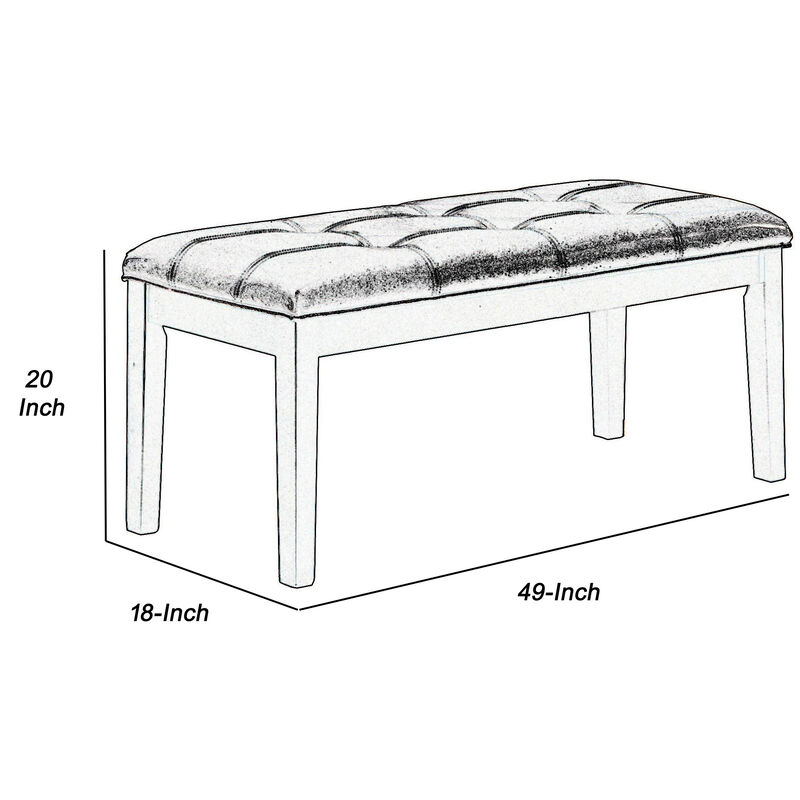 Button Tufted Faux Leather Upholstered Wooden Bench, Espresso Brown - Benzara