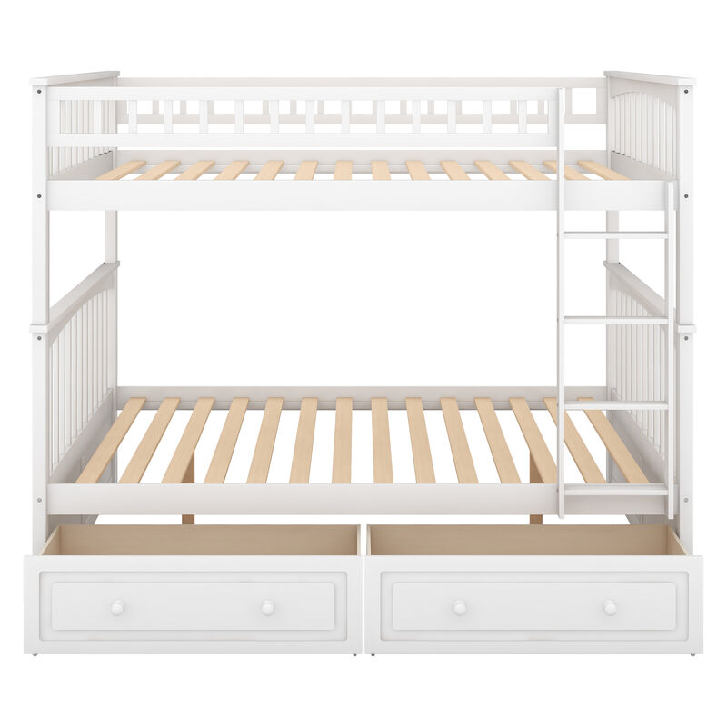 Full Over Full Bunk Bed With Drawers, Convertible Beds, White