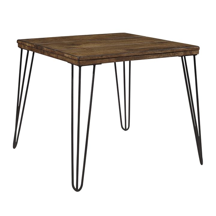 Hali 22 Inch Side End Table, Rubberwood, Black Metal Hairpin Legs, Brown - Benzara