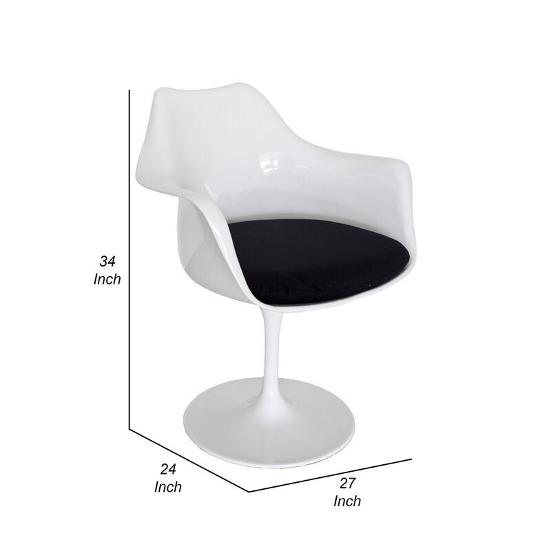 Sufi 27 Inch Swivel Dining Armchair, Unique Artisan Shape, White Round Base - Benzara