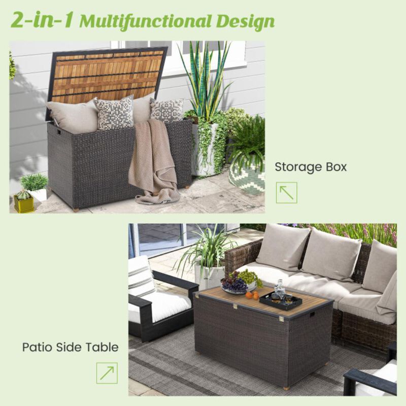 Hivvago 134 Gallon Rattan Storage Box with Zippered Liner and Solid Acacia Wood Top