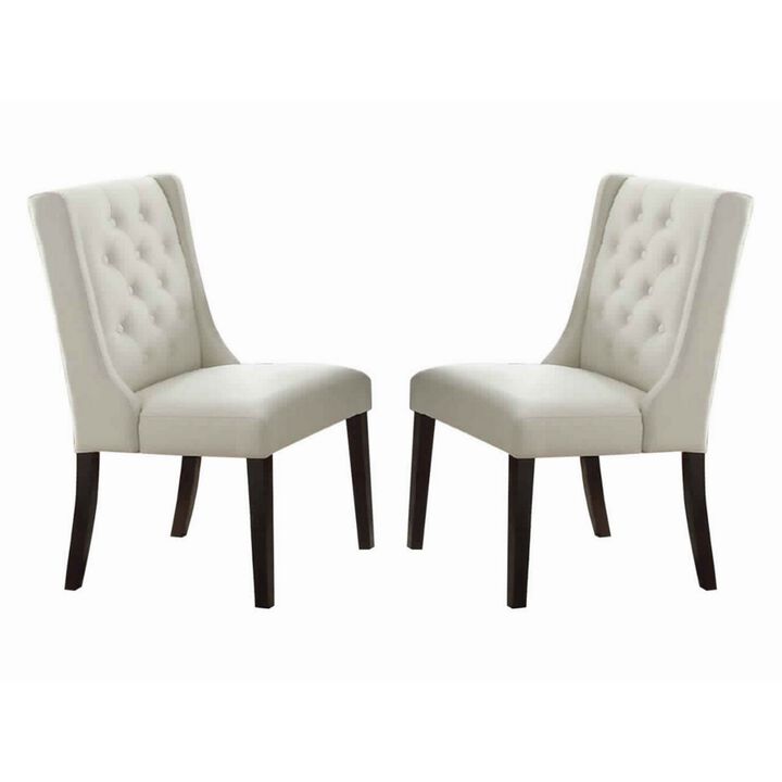 Upholstered Button Tufted Leatherette Dining Chair, Set Of 2,White-Benzara