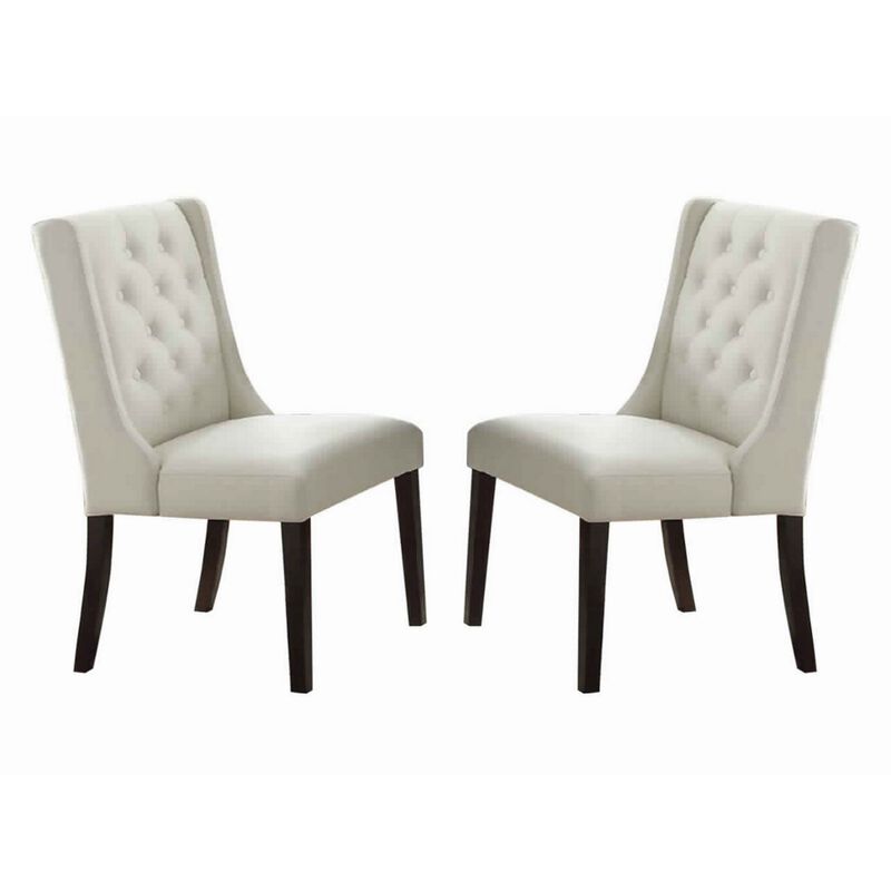 Upholstered Button Tufted Leatherette Dining Chair, Set Of 2,White-Benzara