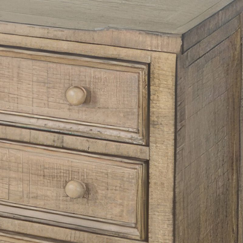 Rena Side End Table with 3 Drawers, 28 Inch Rustic Brown Mahogany Wood - Benzara