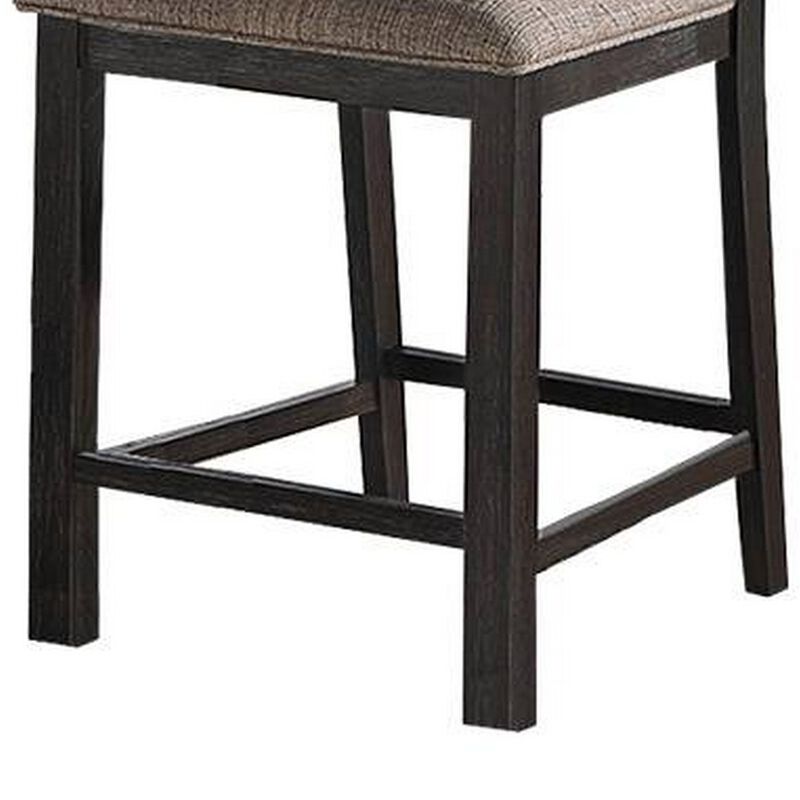 Trixy Counter Stool Chair, Open Square Back, Brown Wood, Beige Fabric - Benzara