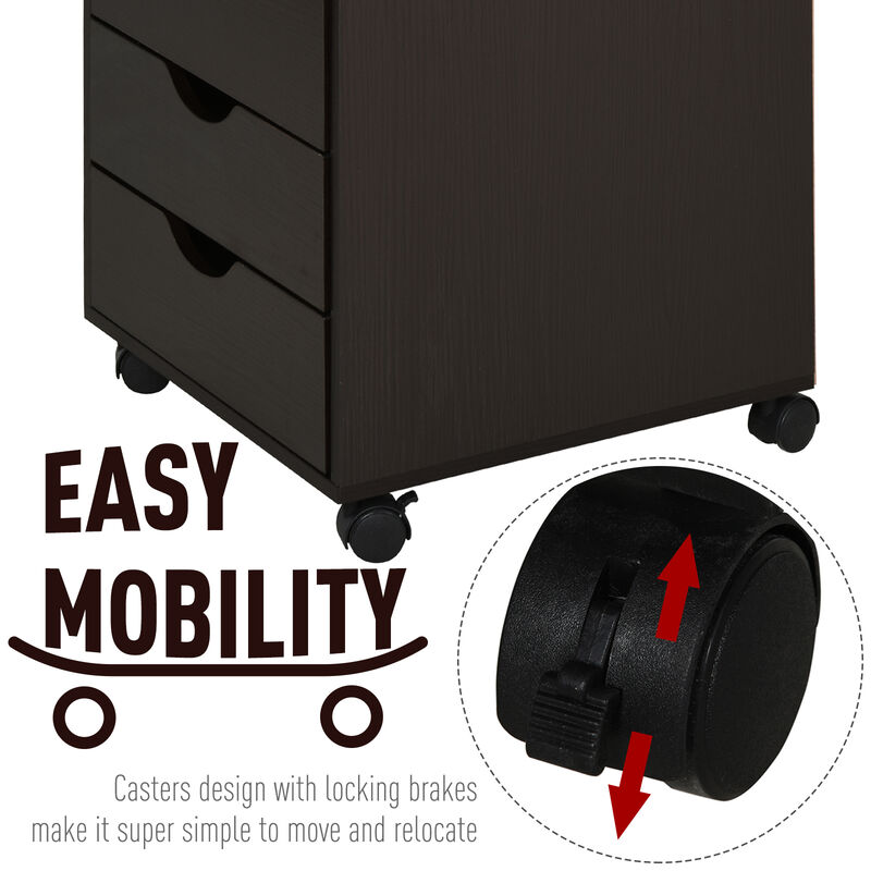 5 Drawer Filing Cabinet Home Office Mobile Storage Organizer Brown