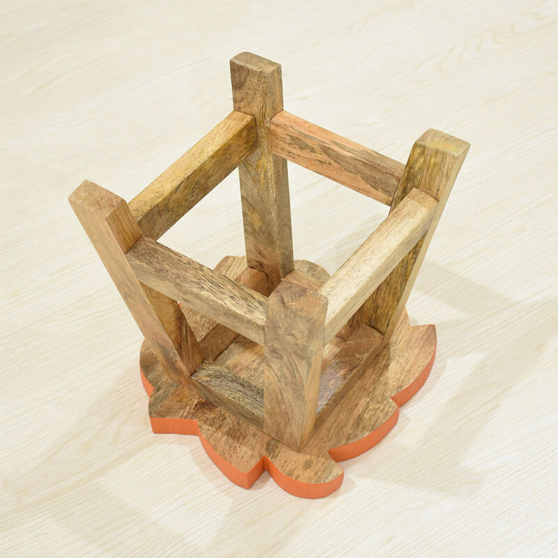 Handmade 100% Mango Wood Kids Yellow Color Lion Shaped Seat Indoor Stool