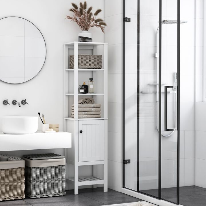 White Bathroom Tower: Freestanding Tall Storage Cabinet Organizer