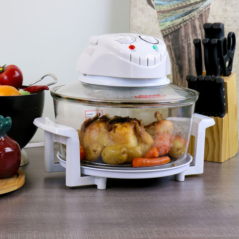 MegaChef Multipurpose Countertop 14.25 Inch Halogen Oven Air Fryer/Rotisserie/Roaster in White