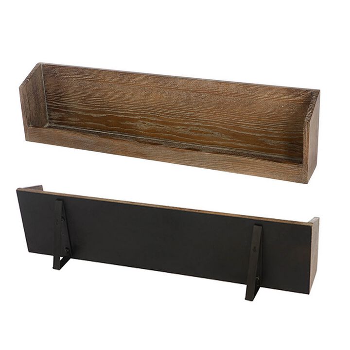 36 Inch Wine Rack Display Shelf Set of 2, Rectangular, Brown Wood, Black - Benzara