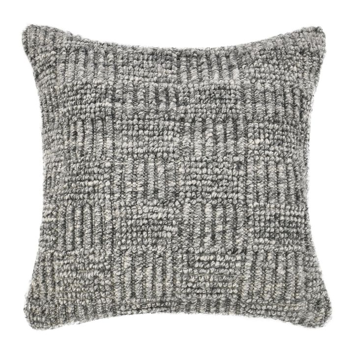 Slick Outdoor Square Accent Throw Pillow, 22 Inch Gray Recycled Fabric - Benzara