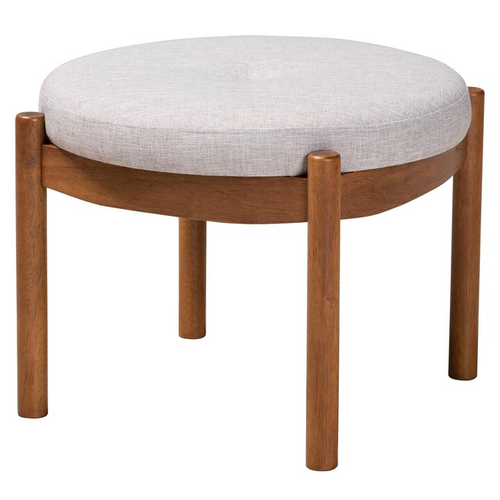 Baxton Studio Iliana Greyish Beige Fabric and Walnut Brown Finished Wood Ottoman Footstool