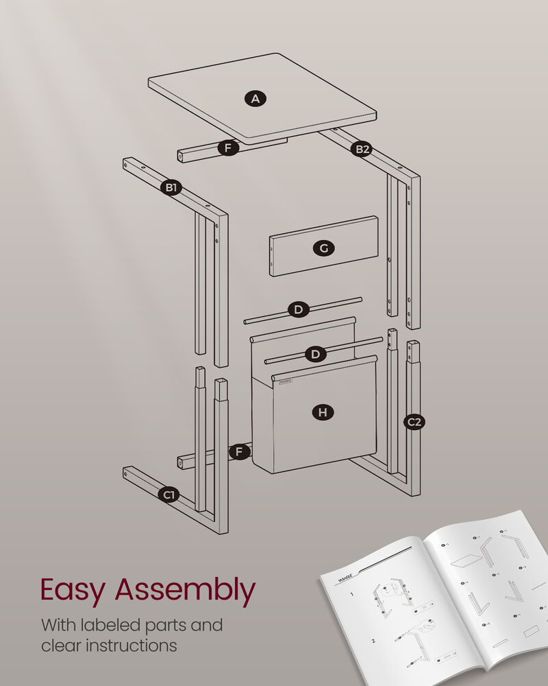C-Shaped Side Table with Fabric Storage Bag