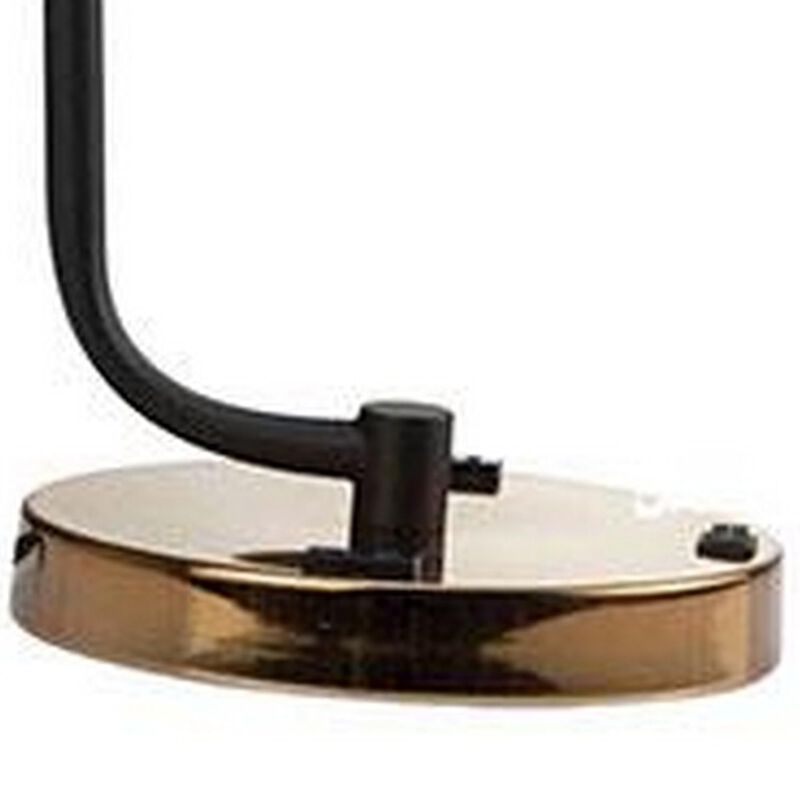 Benjara 24 Inch Table Lamp, Angled Stem, Round Base, Metal, Black, Antique Gold
