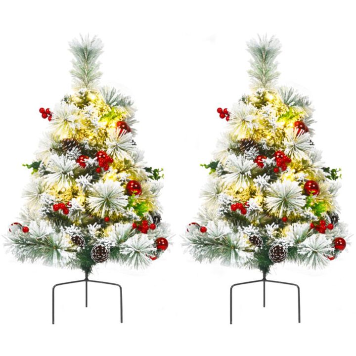 Hivvago 2 Feet Set of 2 Pre-lit Pathway Flocked Christmas Trees Battery Powered Hivvago 2 Feet Set of 2 Pre-lit Pathway Flocked Christmas Trees Battery Powered