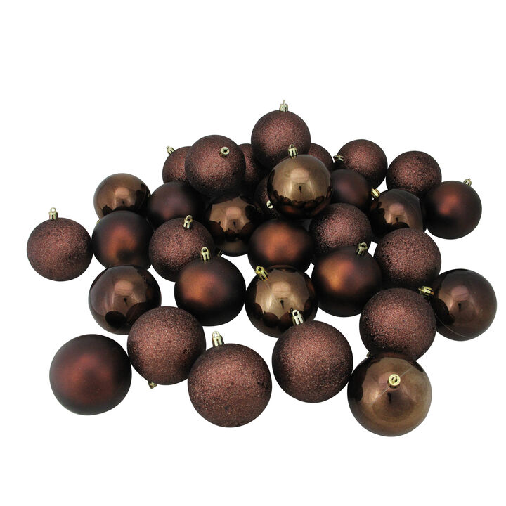 32ct Brown Shatterproof 4-Finish Christmas Ball Ornaments 3.25" (80mm)