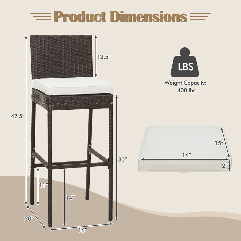 Patio Wicker Barstools with Seat Cushion and Footrest