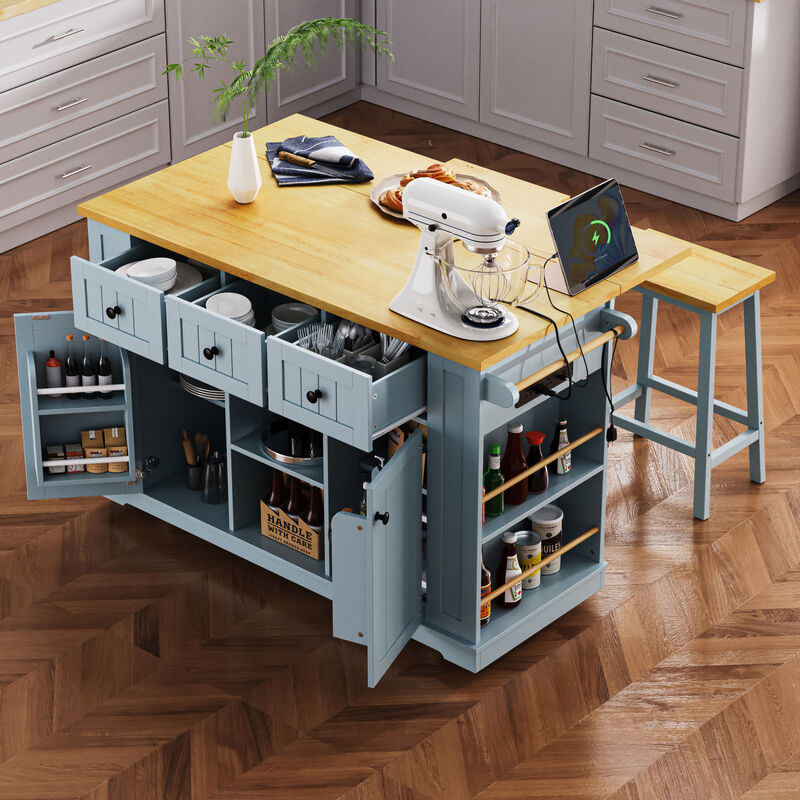 Merax Kitchen Island with 2 Bar Stools