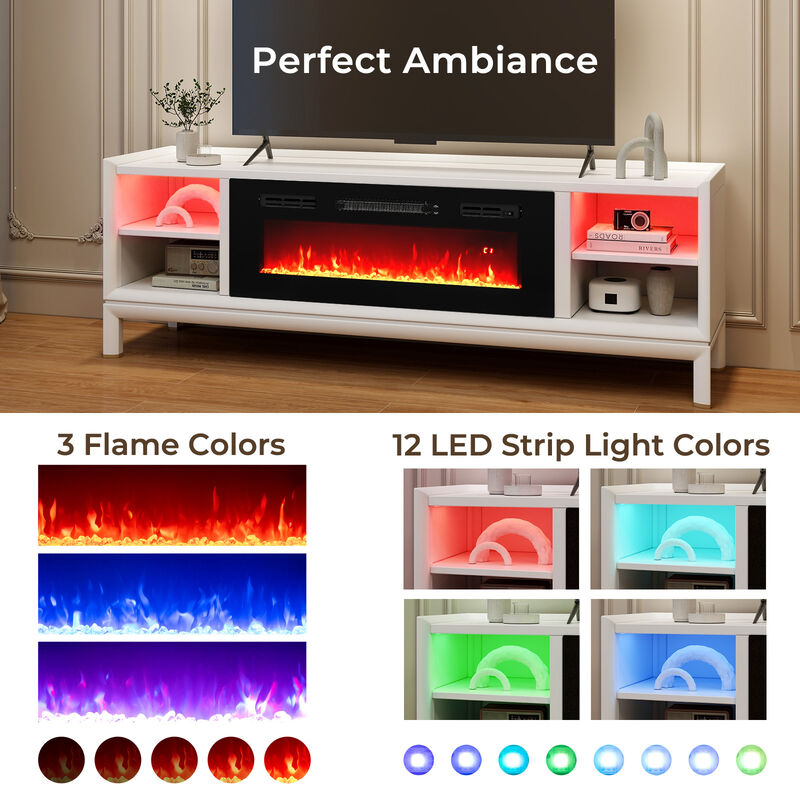 Recessed Electric Fireplace Heater with LED Strip Lights and Remote Control for Modern Home Décor