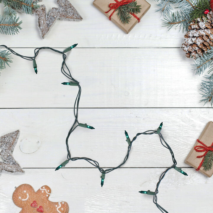 100 Teal Green Mini Christmas Lights - 35 ft Green Wire