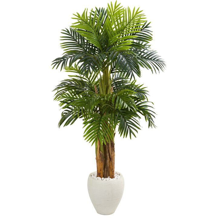 Hivvago 5.5 Feet Triple Areca Palm Artificial Tree in White Planter