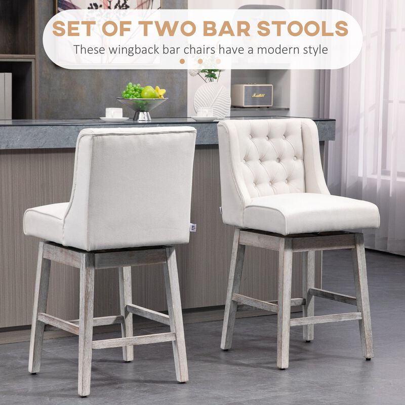 Beige Swivel Bar Stools: Set of 2, 27" Counter Height, Linen