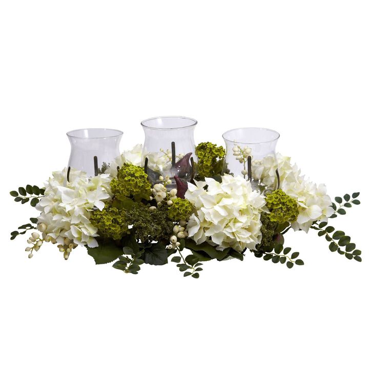 Nearly Natural 29-in Snowball Hydrangea Triple Candelabrum