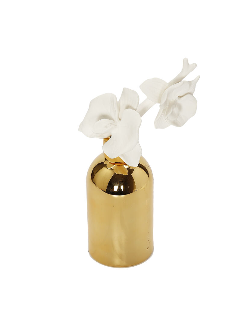Gold Bottle Diffuser With Gold Cap And White Flower, "Lily Of The Valley" Scent