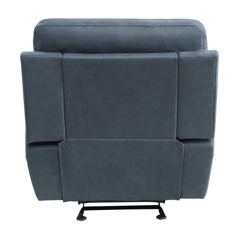 Clif 38 Inch Manual Glider Reclining Accent Chair, Blue Microfiber, Wood - Benzara