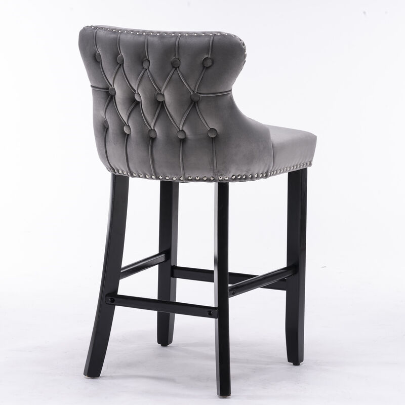 Upholstered Wingback Barstools Button-Tufted Counter Chairs with Wooden Legs for Kitchen & Bar