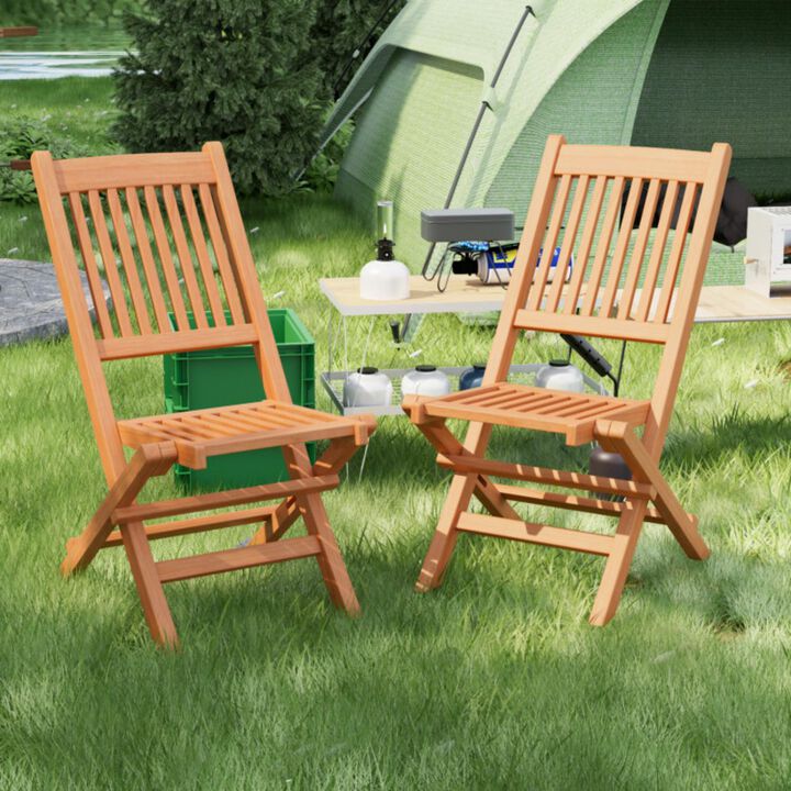 Hivvago Teak Wood Patio Folding Dining Chair with Slatted Seat