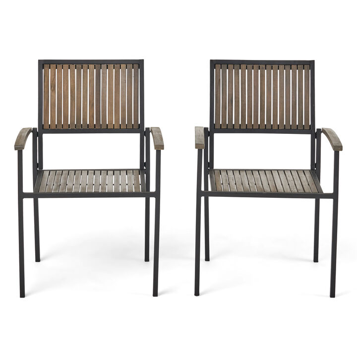 Merax Outdoor Acacia Wood Dining Chairs 2 PCS