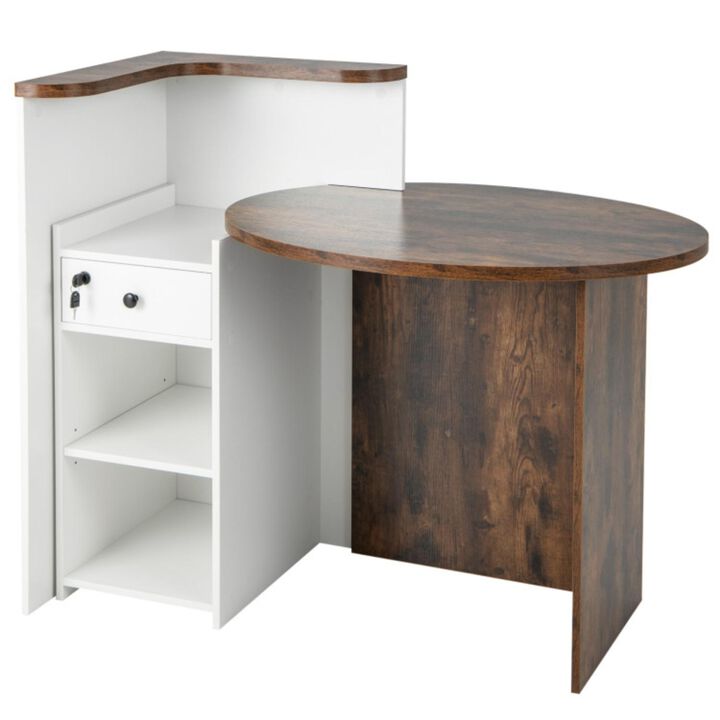 Hivvago Front Reception Office Desk with Open Shelf and Lockable Drawer