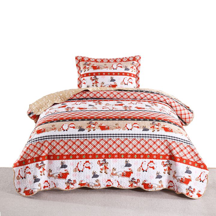 MarCielo 3 Piece Christmas Snowman Reversible Quilt Set, By013