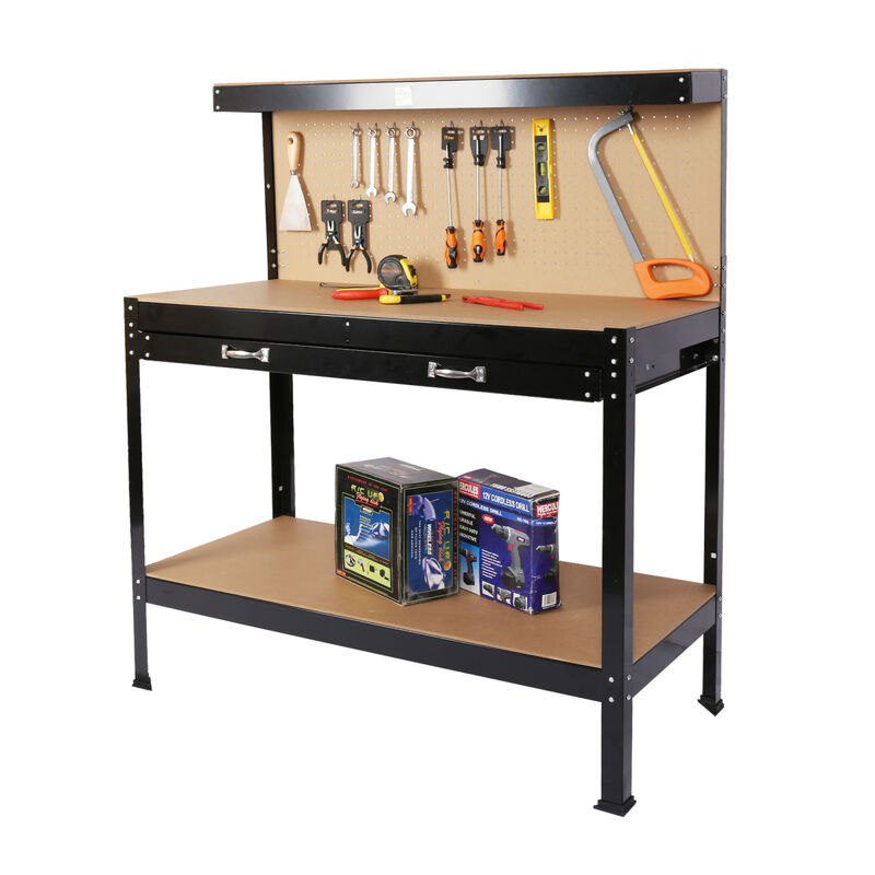 Steel Workbench Tool Storage Work Bench Workshop Tools Table with Drawer And Peg Board