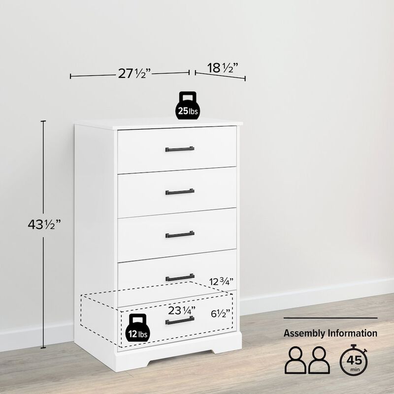 Prepac Rustic Ridge White 5 Drawer 18.5D x 27.5W x 43.5H Dresser
