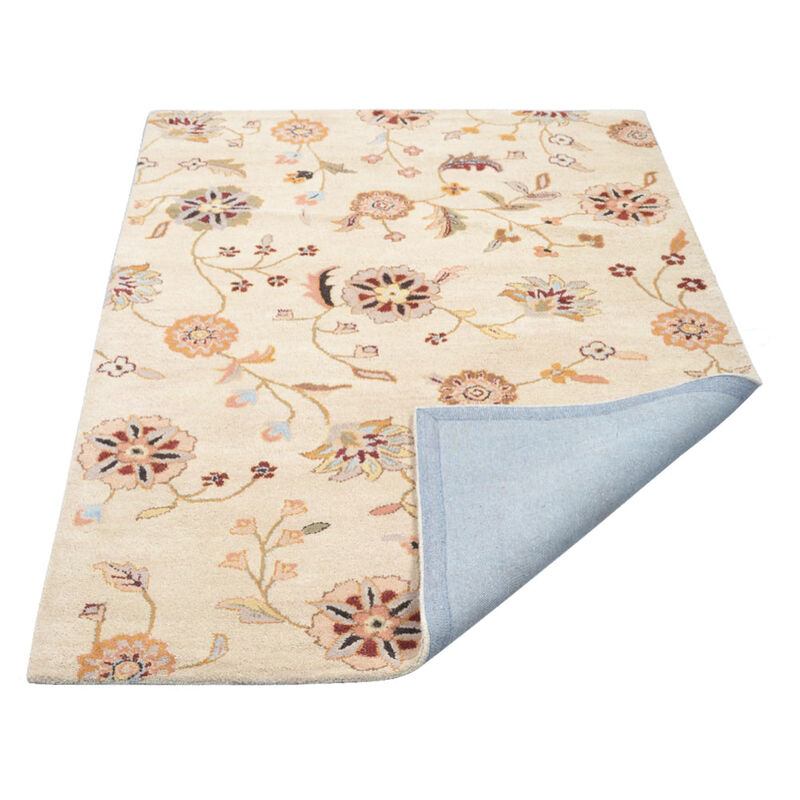 RUGSOTIC CARPETS HAND TUFTED WOOL ECO-FRIENDLY AREA RUGS  - 5'x8', Rectangle Shape, Cream, Floral Modern Design, High Pile Thick Handmade Anti Skid Area Rugs for Living Room, Bed Room (K00708)