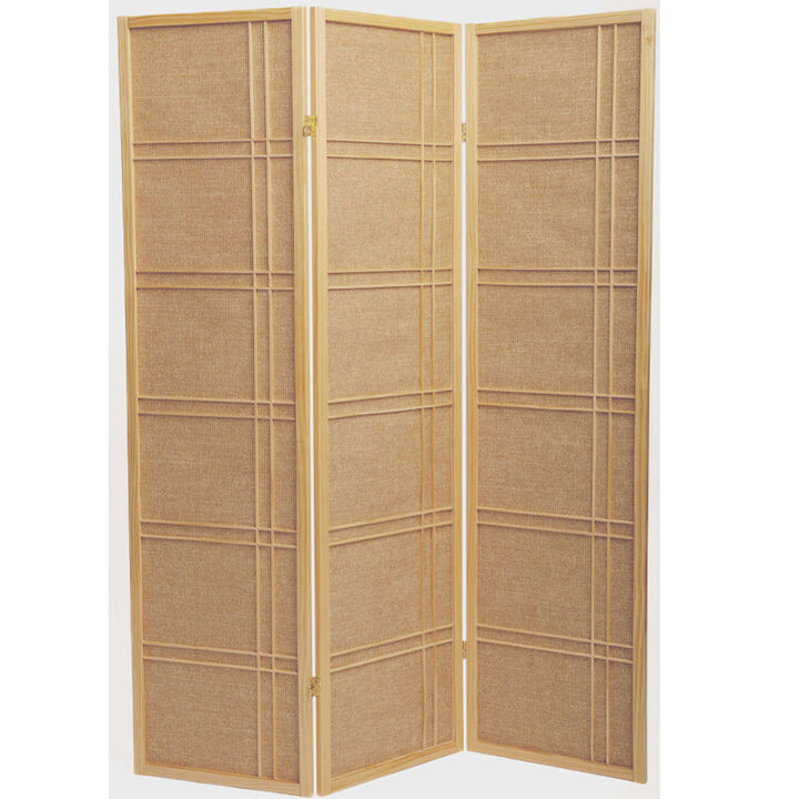 3 Panels Room Divider Privacy Screen Rattan Cane Webbing Insert Natural Color Frame