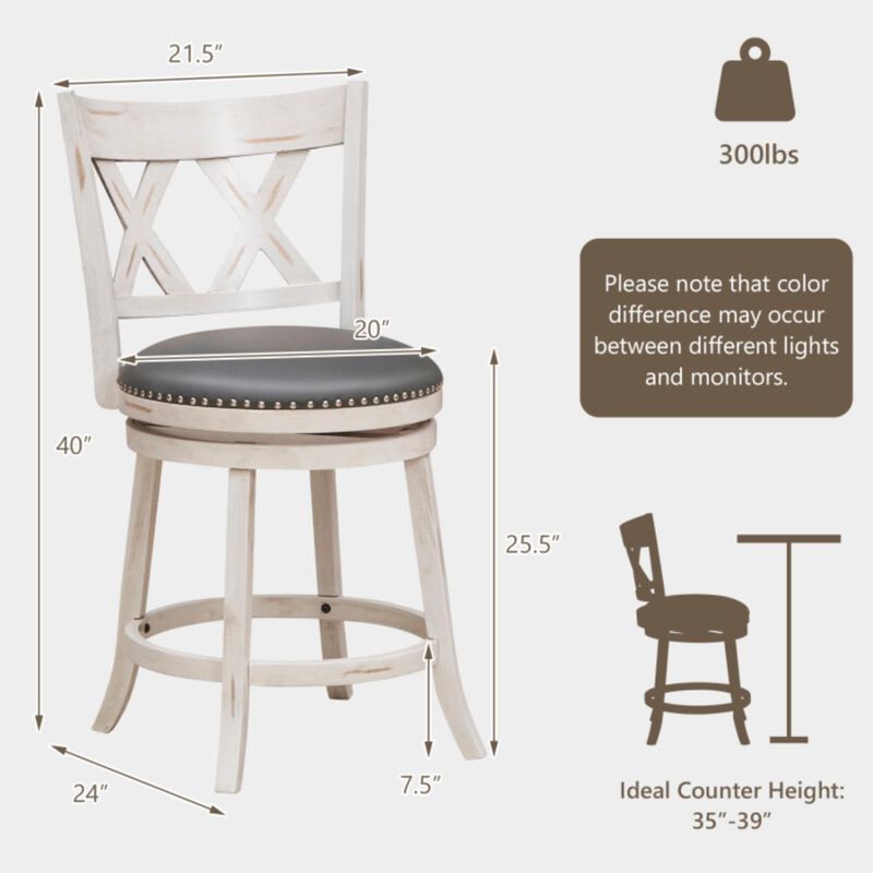 Hivvago 25.5 Inch Hand-Antiqued Stool Set of 2 with Wider Padded Seat