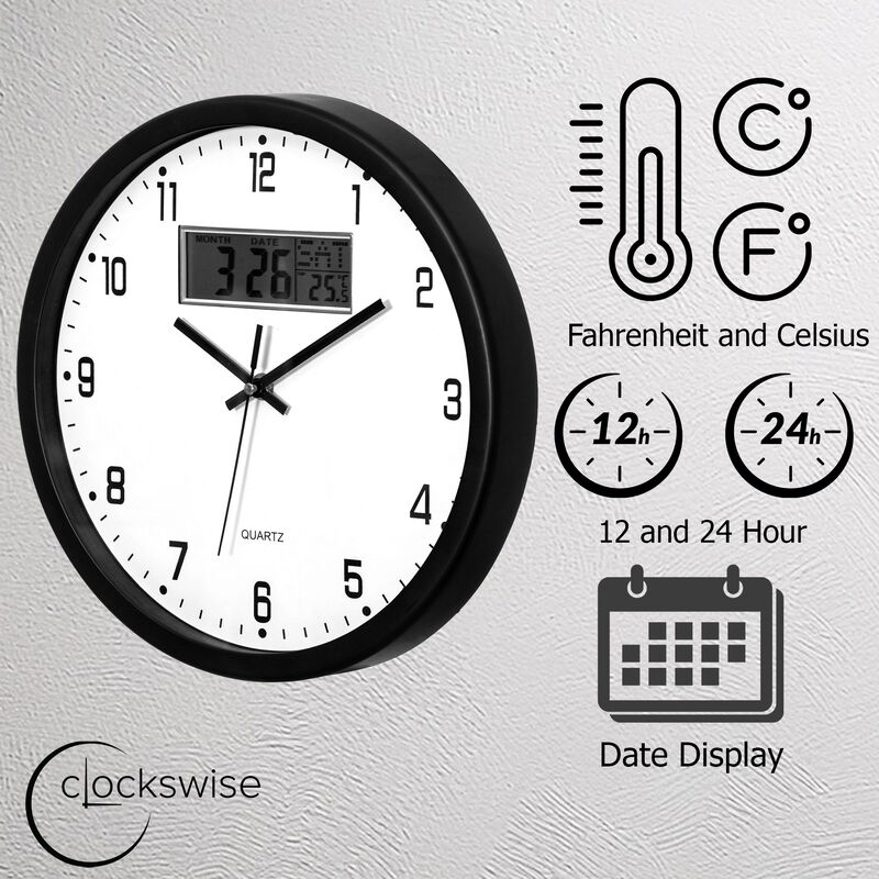 Clockswise 12-inch Wall Clock, Non-Ticking Analog