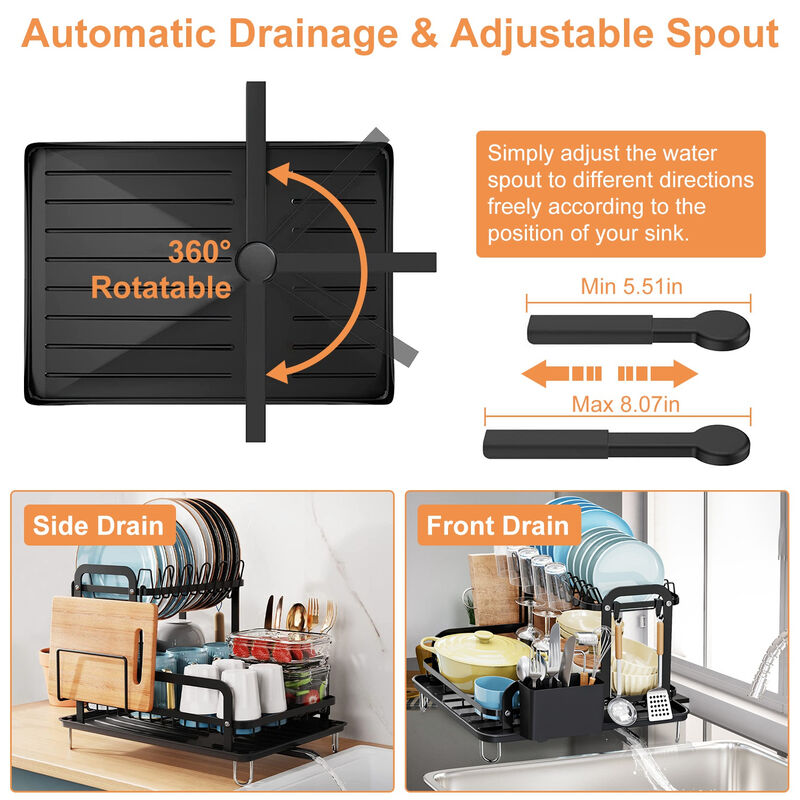 Dish Drying Rack for Kitchen With Drainboard, Detachable & Space-Saving Design