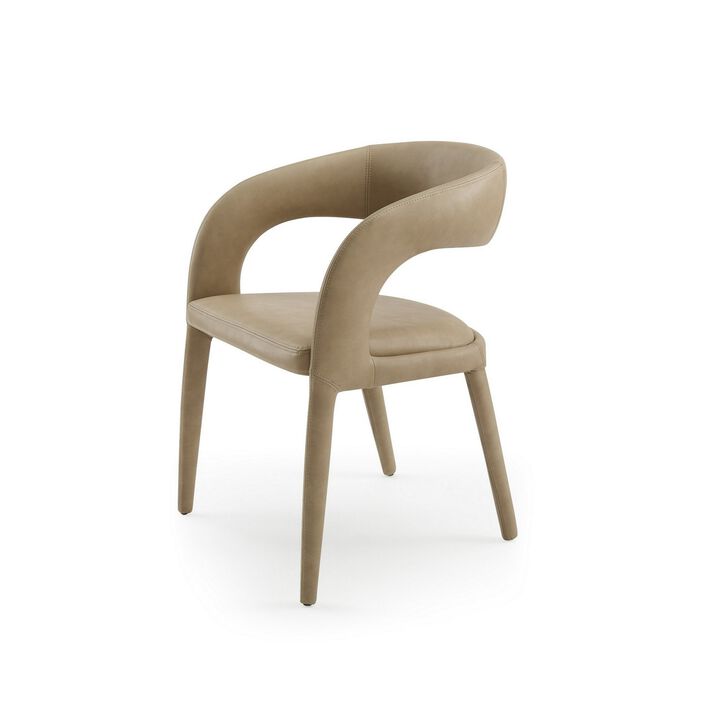 Cid Taya 24 Inch Dining Chair, Carved Back, Tapered Legs, Tan Faux Leather - Benzara
